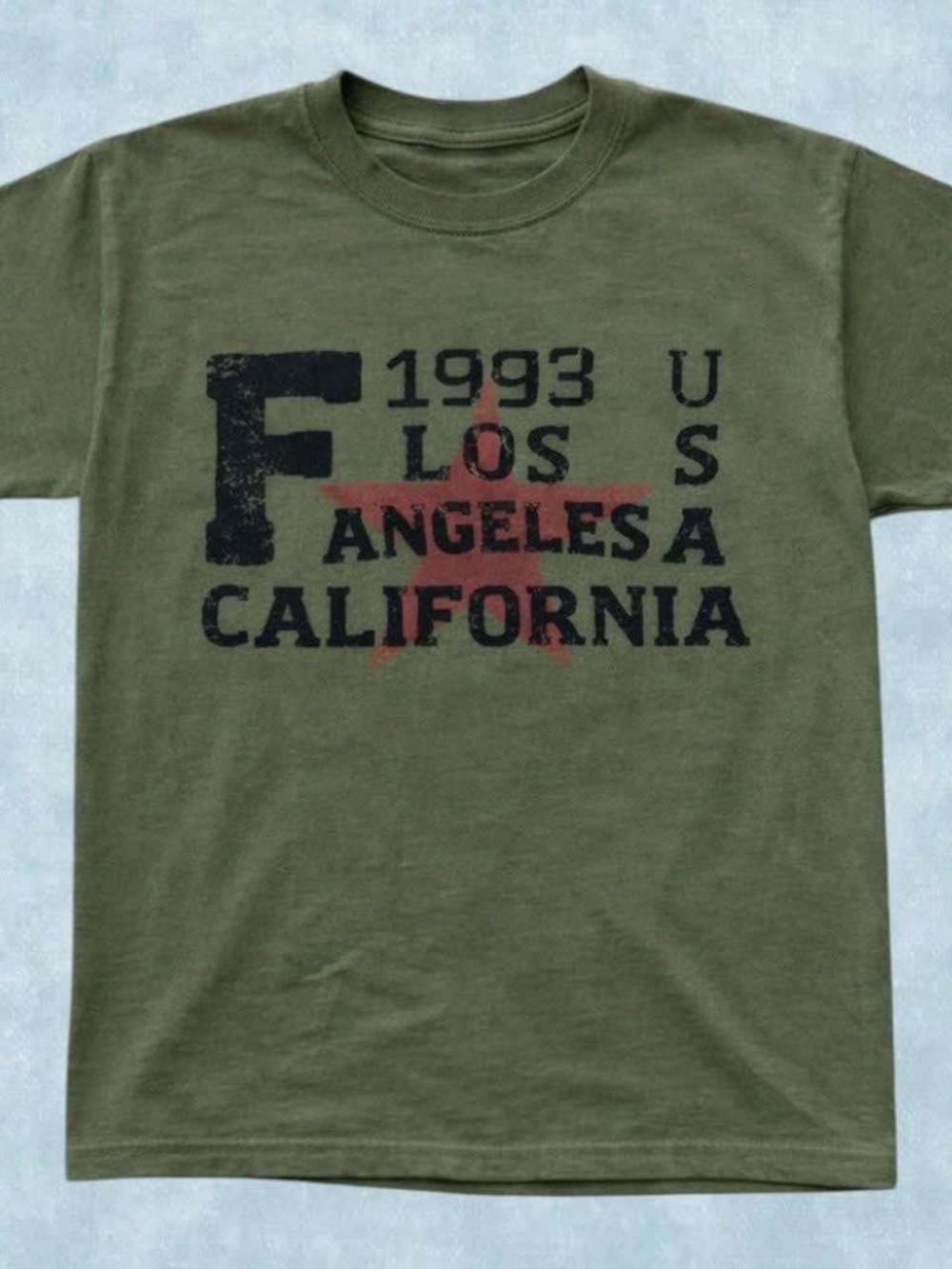 Gildan Olive Green Los Angeles California Graphic Tee with Red Star